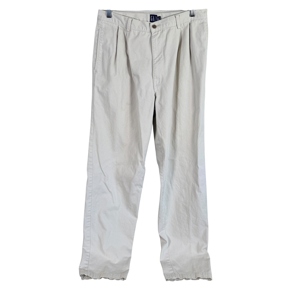 Vintage Gap Pleated Chino Pants Mens Actual 32x32 Khaki Cotton Straight Leg read